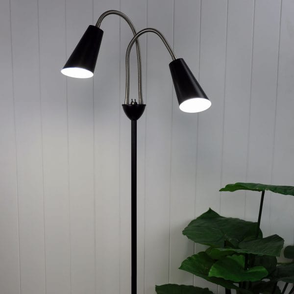 Oriel Lighting Floor Lamp WALT Twin Flexible Neck Lamp Black with Brushed Chrome