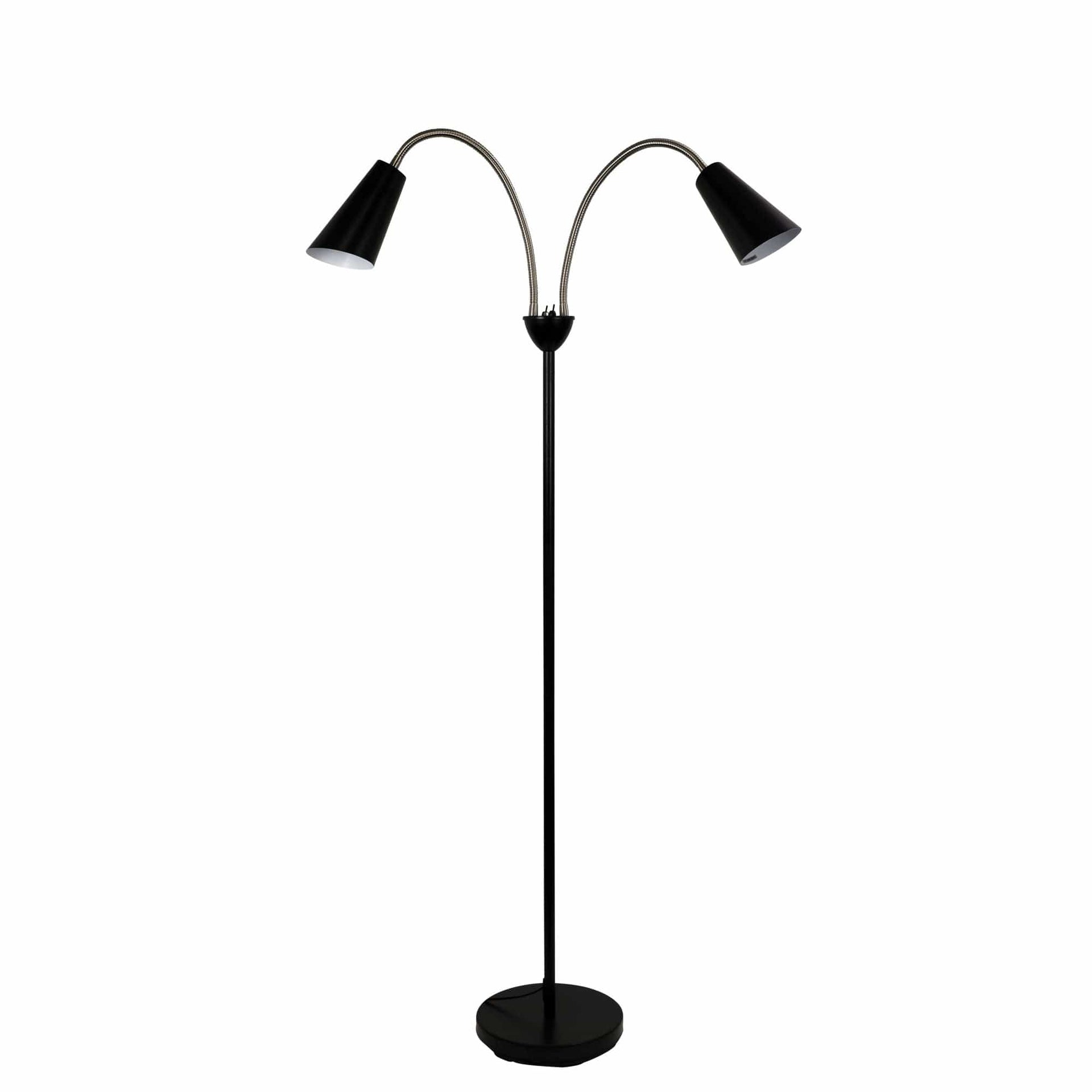 Oriel Lighting Floor Lamp WALT Twin Flexible Neck Lamp Black with Brushed Chrome