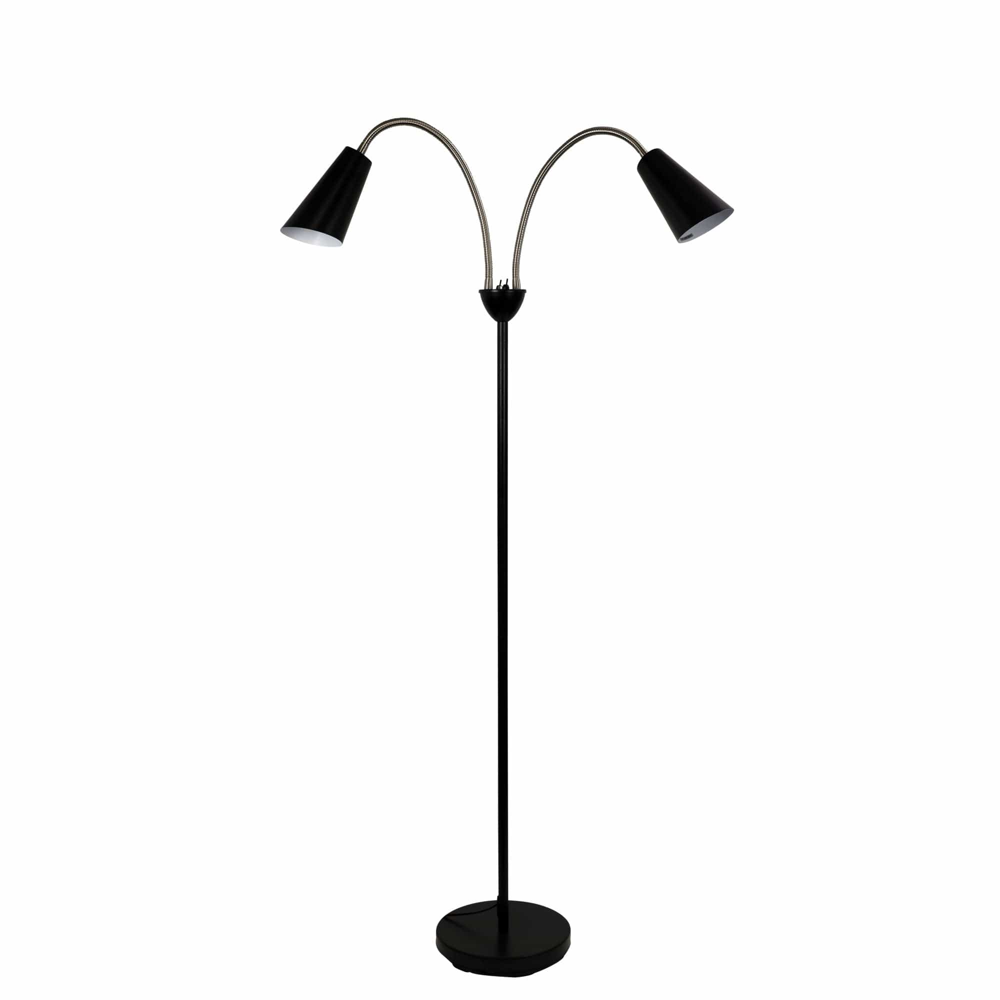 Oriel Lighting Floor Lamp WALT Twin Flexible Neck Lamp Black with Brushed Chrome