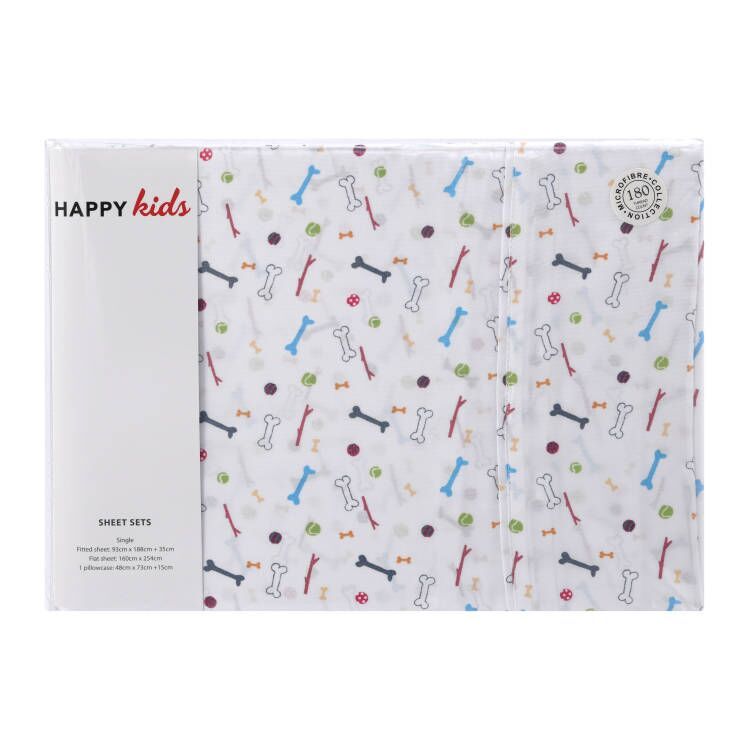 Happy Kids Bones Printed Microfibre Sheet Set Happy Kids Bedding