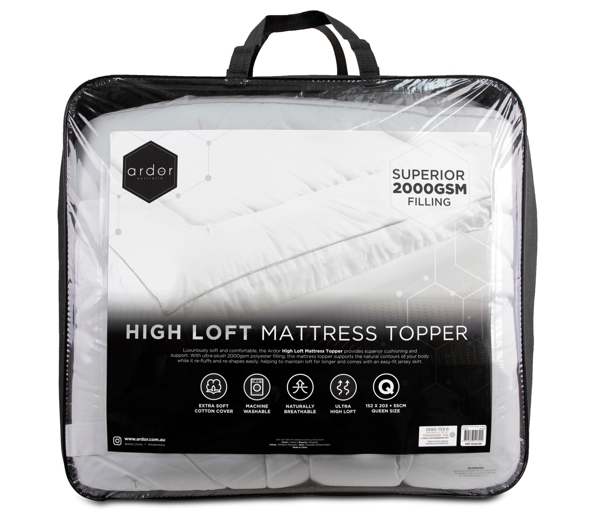 Ardor 2000GSM MICROFIBRE MATTRESS TOPPER Ardor Bedding