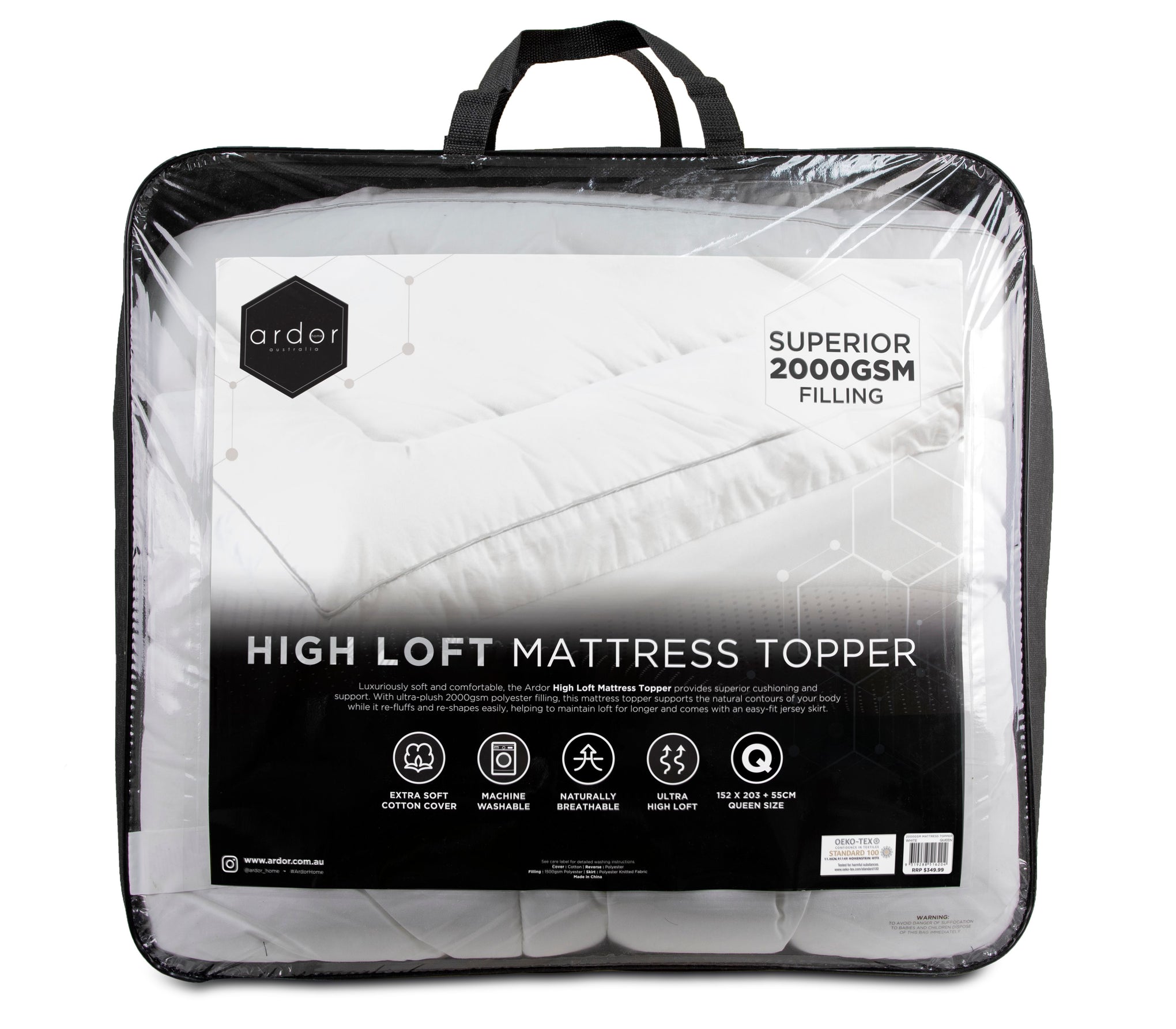Ardor 2000GSM MICROFIBRE MATTRESS TOPPER Ardor Bedding