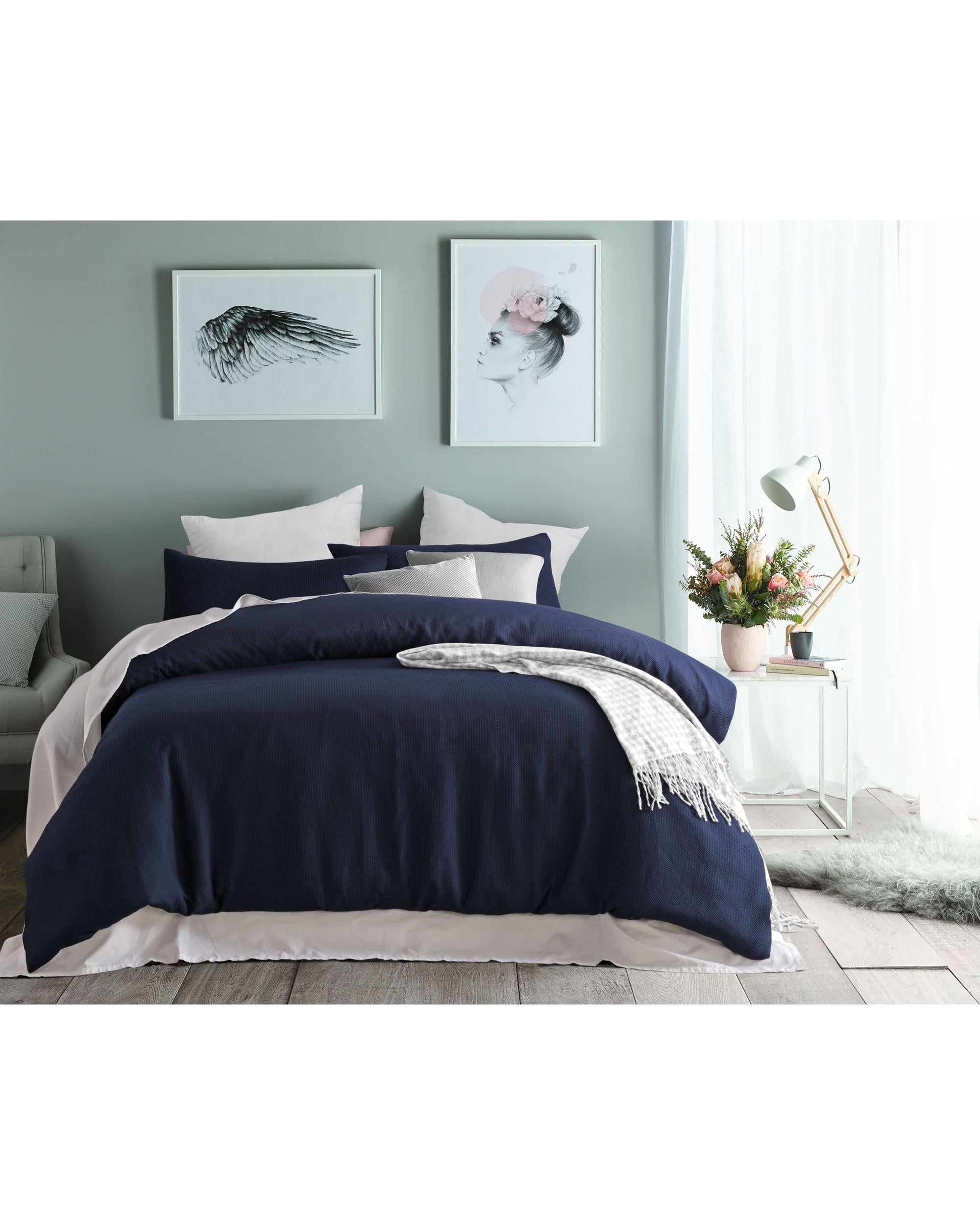 Accessorize Waffle Polyester Quilt Cover Set - Navy Accessorize