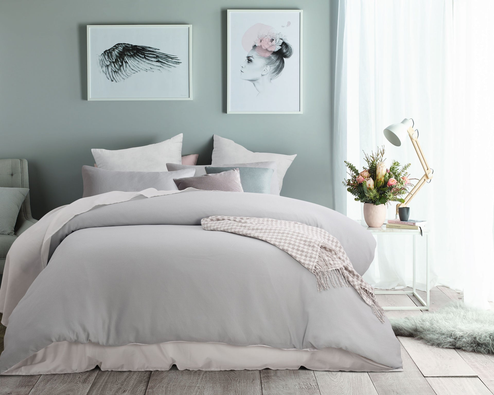 Accessorize Waffle Polyester Quilt Cover Set - Silver Accessorize