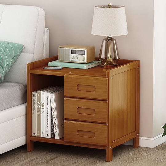 Palermo Bedside Table Bamboo Bedside Table Nightstand Storage Bedroom Sofa Side Stand - Dark Wood