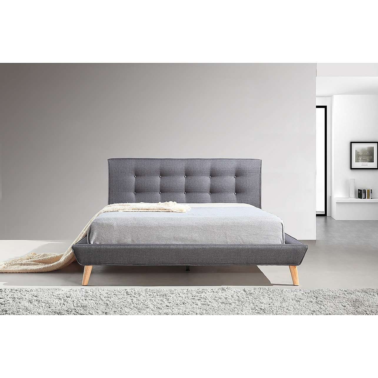 Palermo Bedframe Double / Grey Button Tuft Linen Fabric Luxury Bed Frame