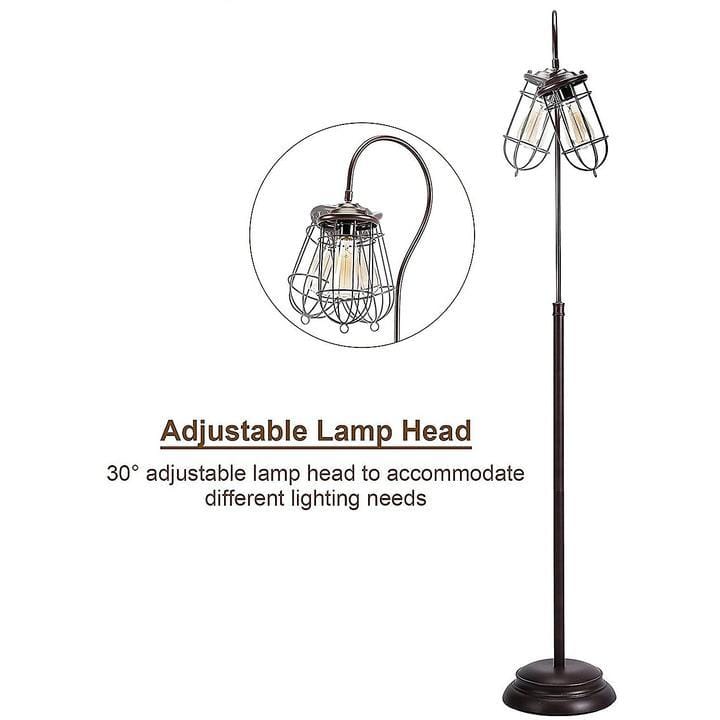 Palermo Lamp Industrial Floor Lamp with Adjustable Cage Shade in Bronze Finish
