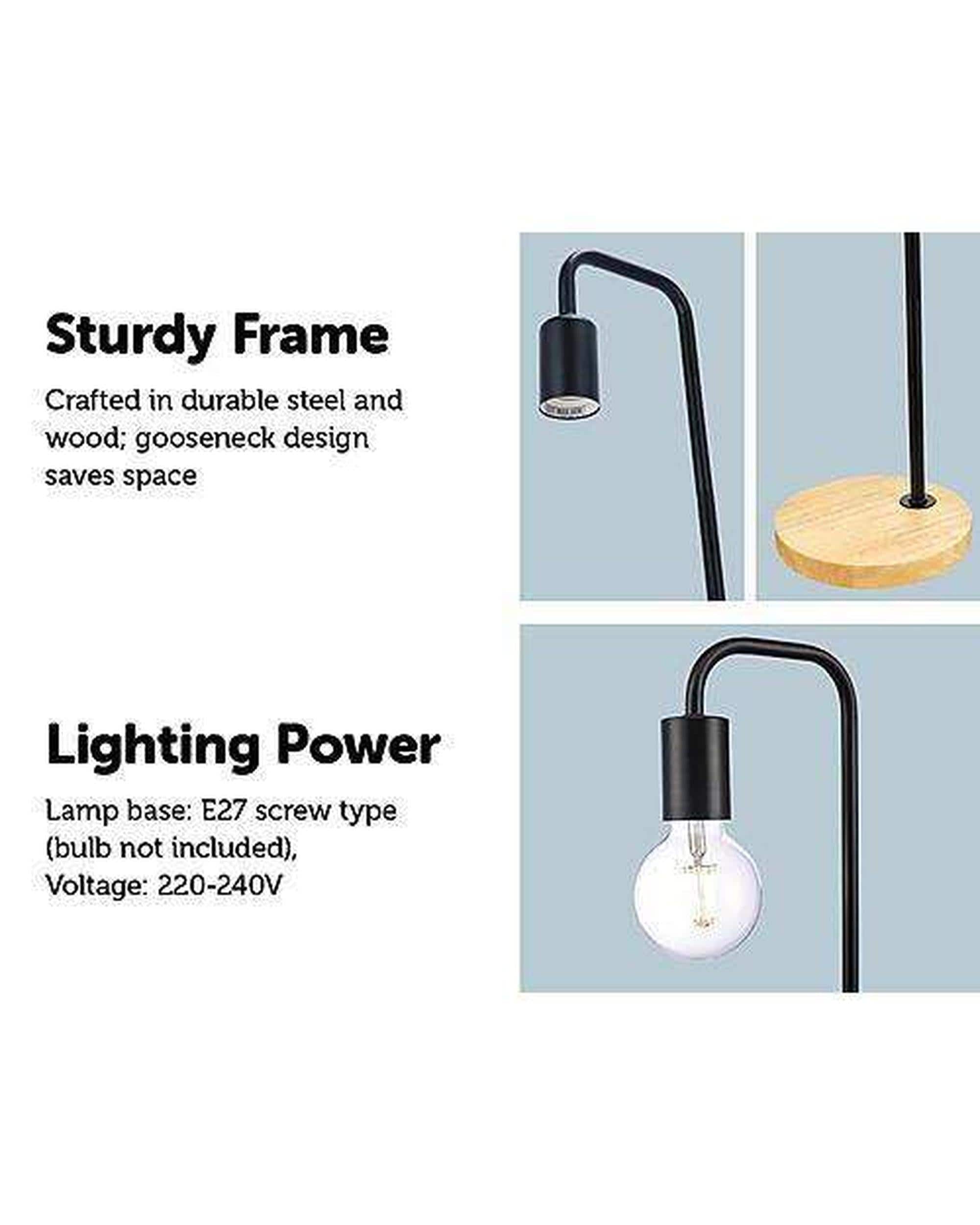 Palermo Lamp Industrial Timber Bedside Lamp