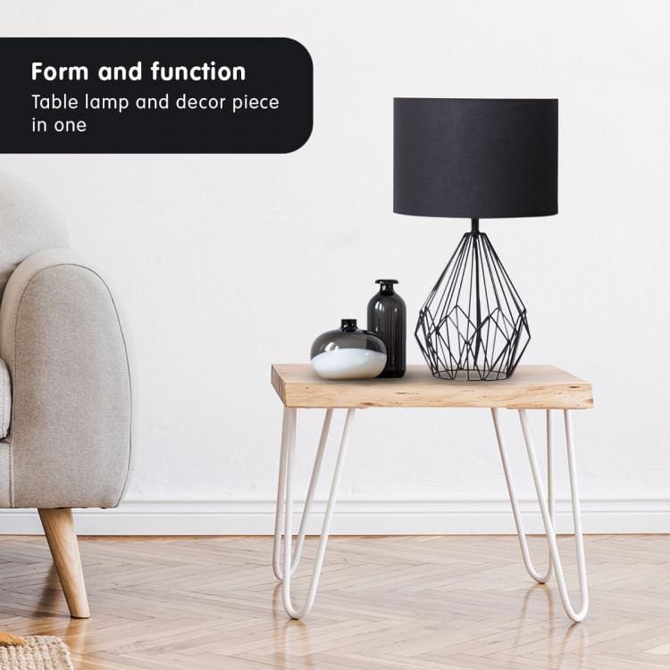 Palermo Lamp METAL WIRE TABLE LAMP IN BLACK FINISH WITH BLACK DRUM SHADE
