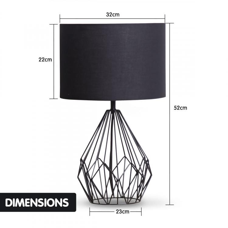Palermo Lamp METAL WIRE TABLE LAMP IN BLACK FINISH WITH BLACK DRUM SHADE