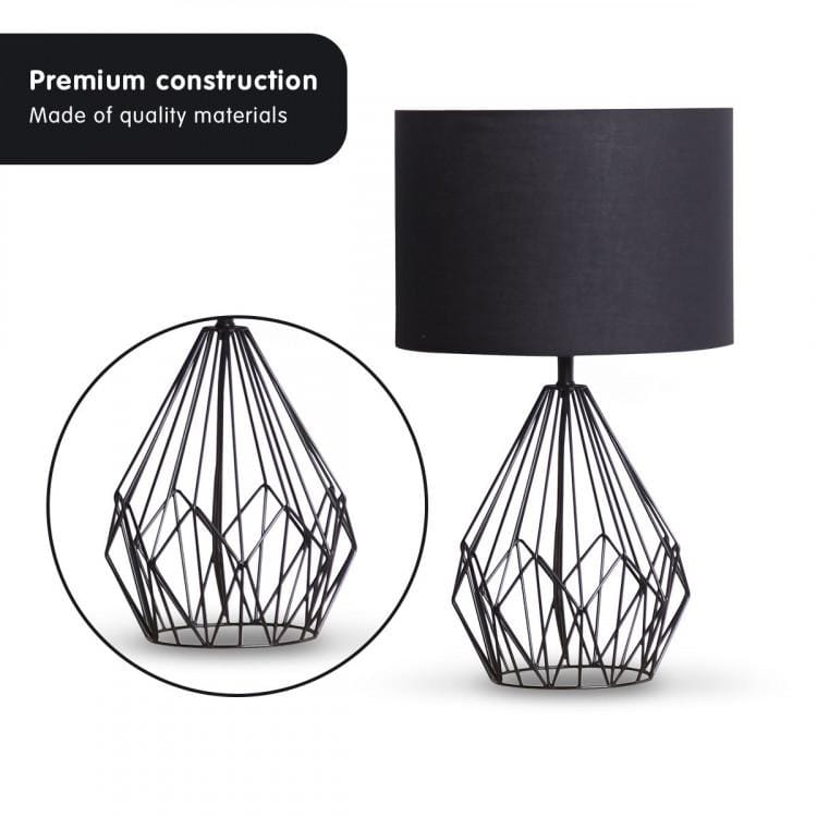 Palermo Lamp METAL WIRE TABLE LAMP IN BLACK FINISH WITH BLACK DRUM SHADE