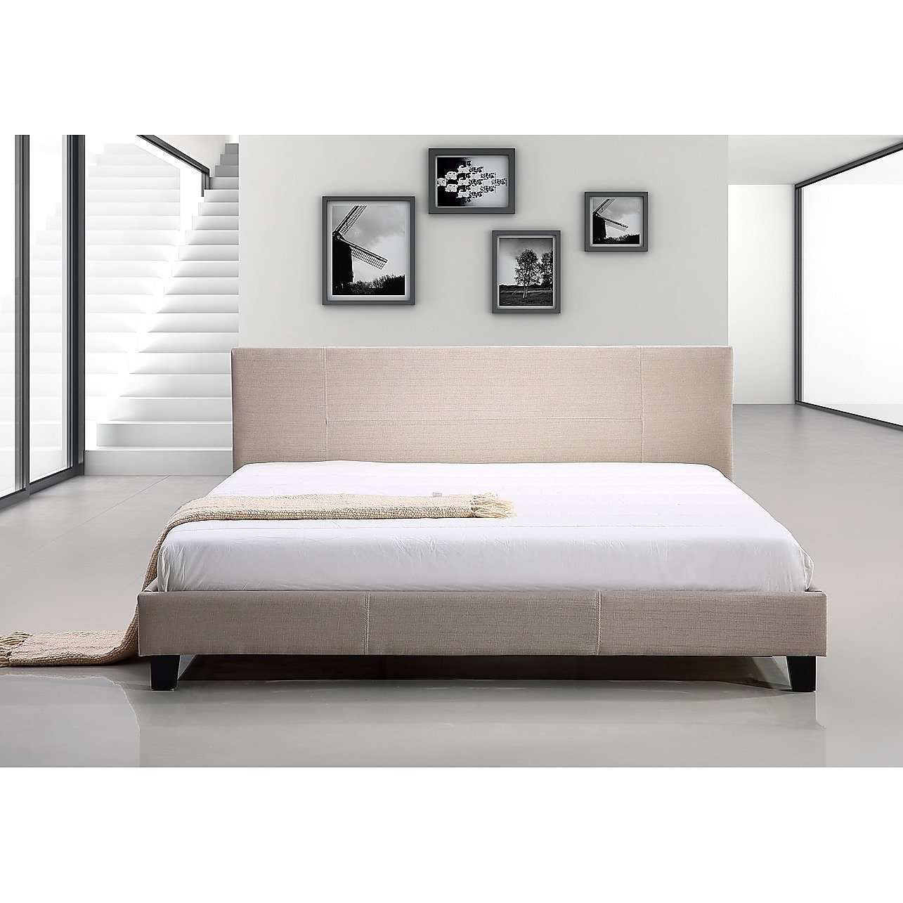 Palermo Bedframe Single / Beige Modern Fabric Linen Bed Frame - 2 Colours