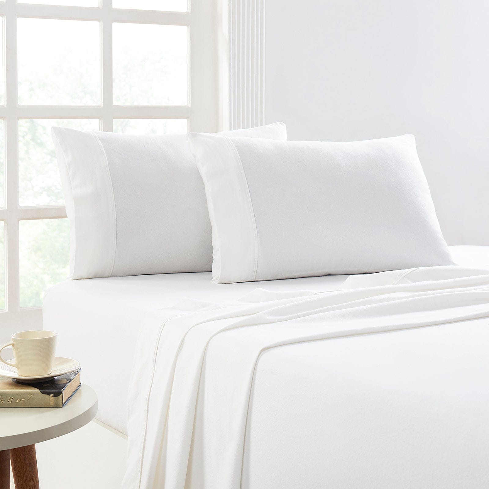 Park Avenue Bed Sheets 175 GSM Egyptian Cotton Flannelette  Plain dyed Sheet Sets - Snow