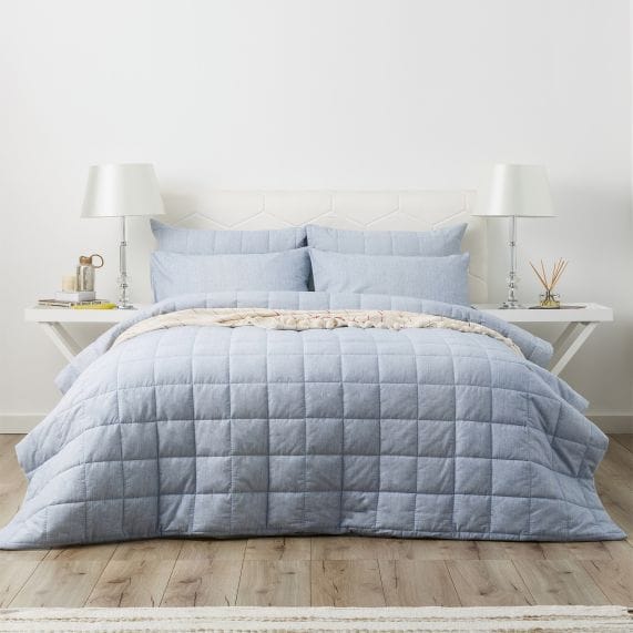 Park Avenue Quilt Cover Blue / Queen Paradis Washed Chambray Quilted Bed Cover Set - 5 Colours