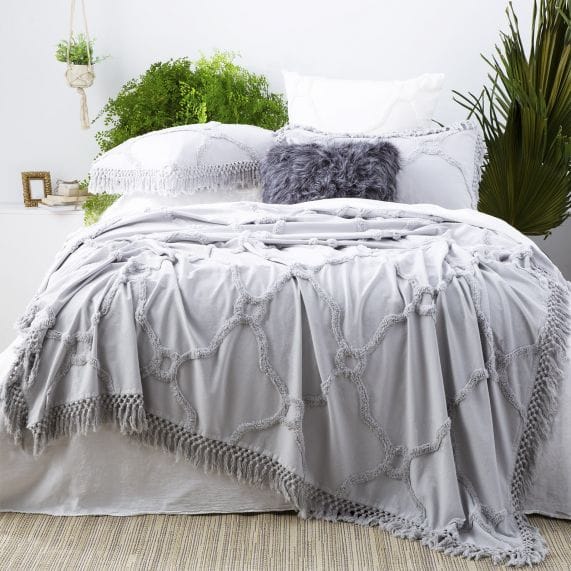 Park Avenue Coverlet Dove / Queen/King Moroccan 100% Cotton Chenille Vintage Washed Tufted Bed Cover Set