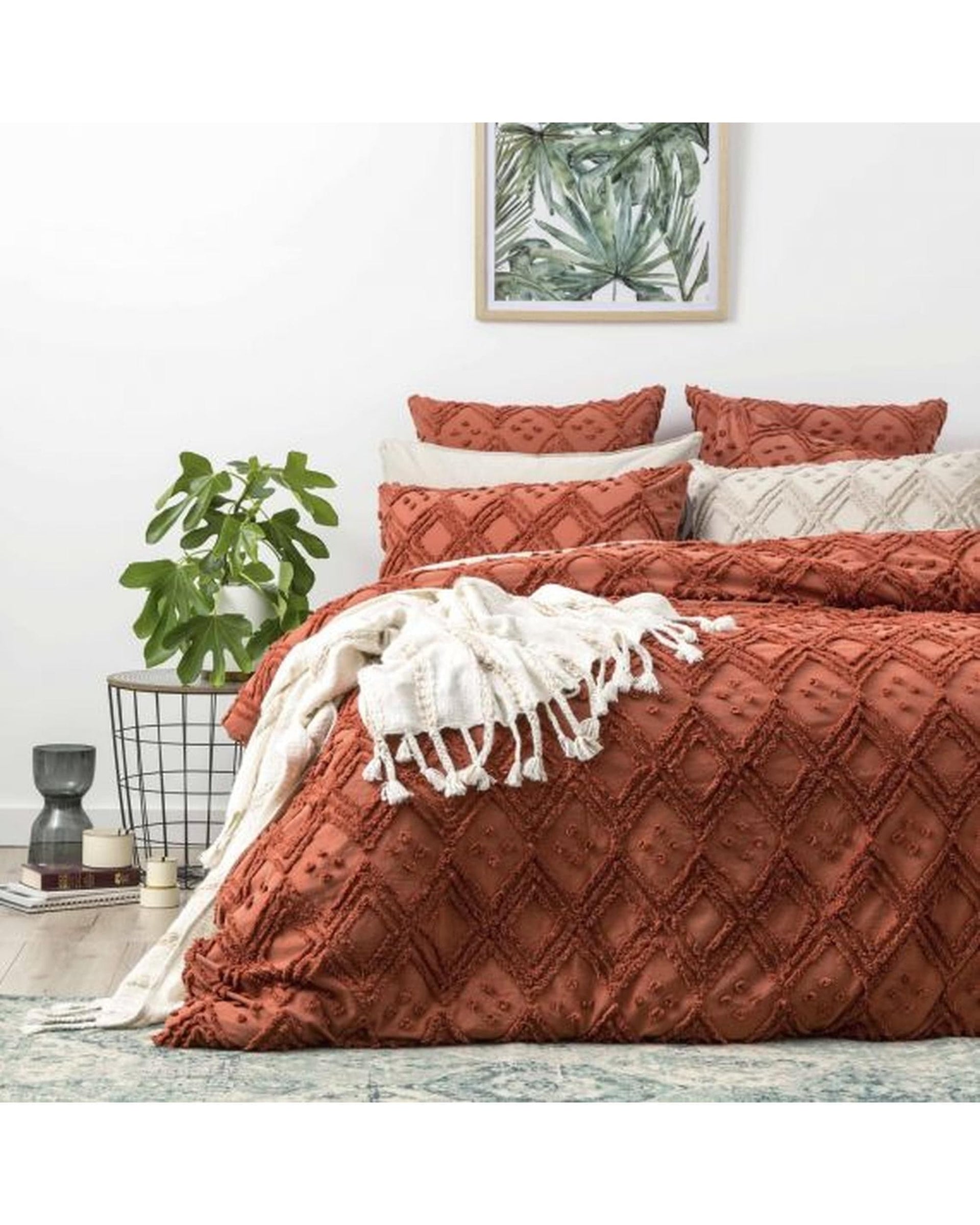 Park Avenue Quilt Cover Medallion Cotton Vintage Washed Tufted Quilt Cover Set - Auburn