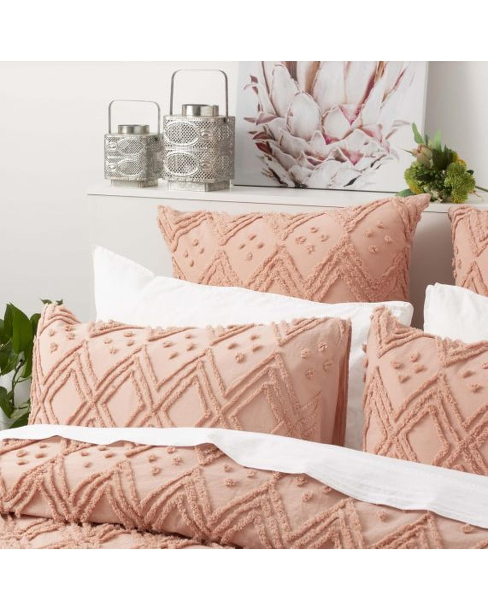 Park Avenue Quilt Cover Medallion Cotton Vintage Washed Tufted Quilt Cover Set - Blush