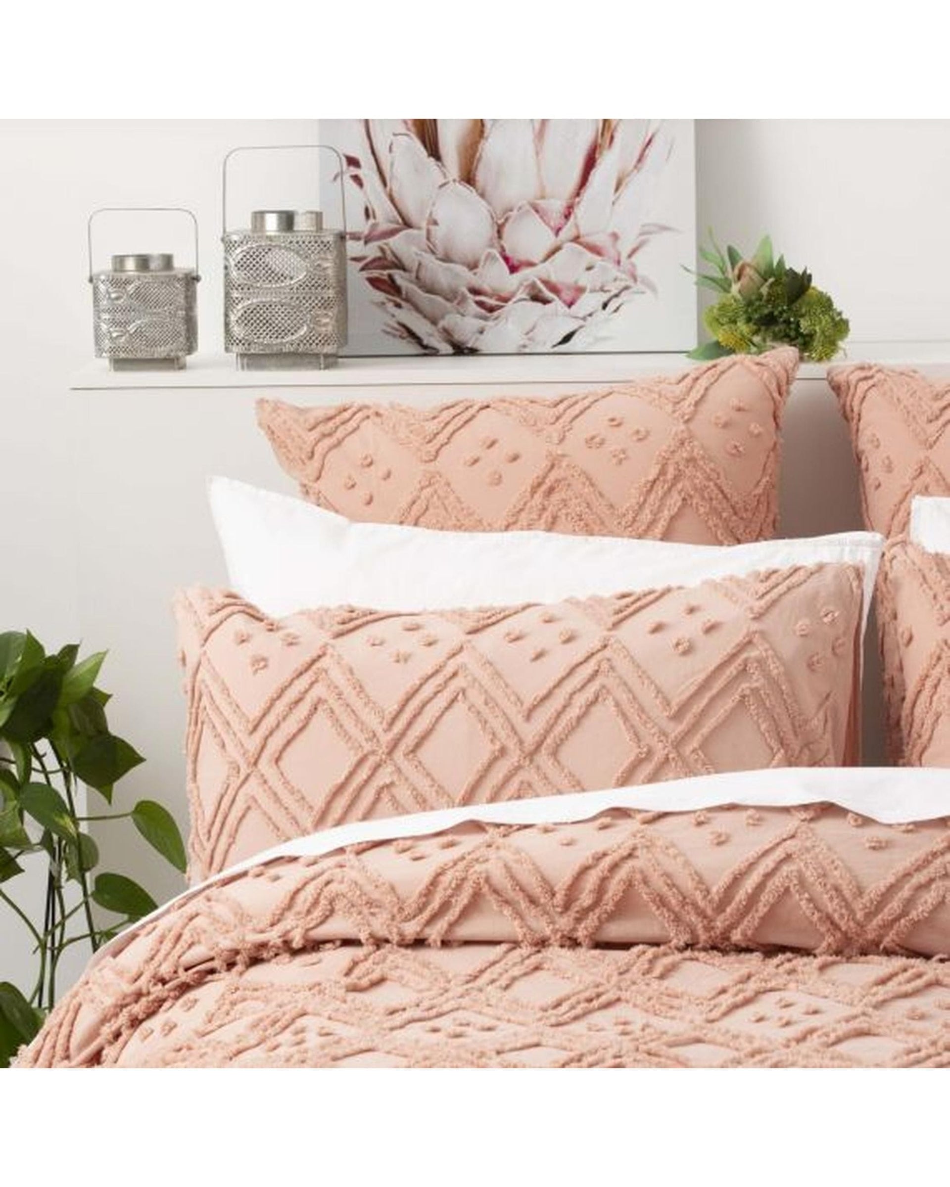 Park Avenue Quilt Cover Medallion Cotton Vintage Washed Tufted Quilt Cover Set - Blush