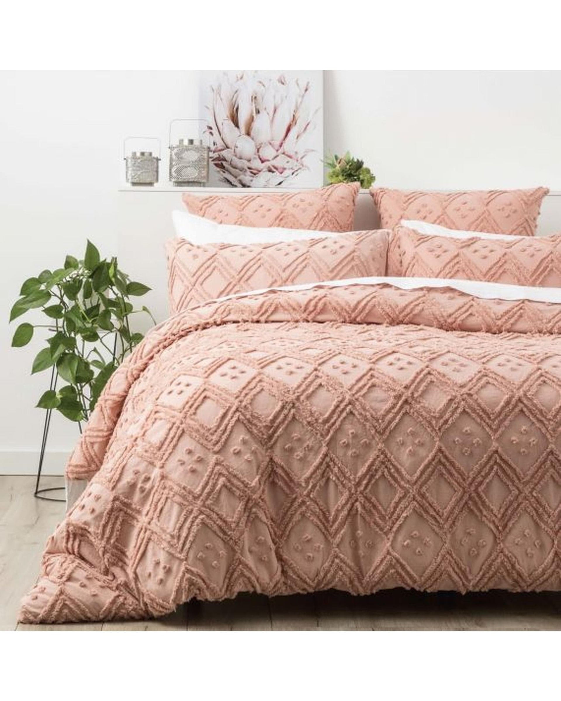 Park Avenue Quilt Cover Medallion Cotton Vintage Washed Tufted Quilt Cover Set - Blush