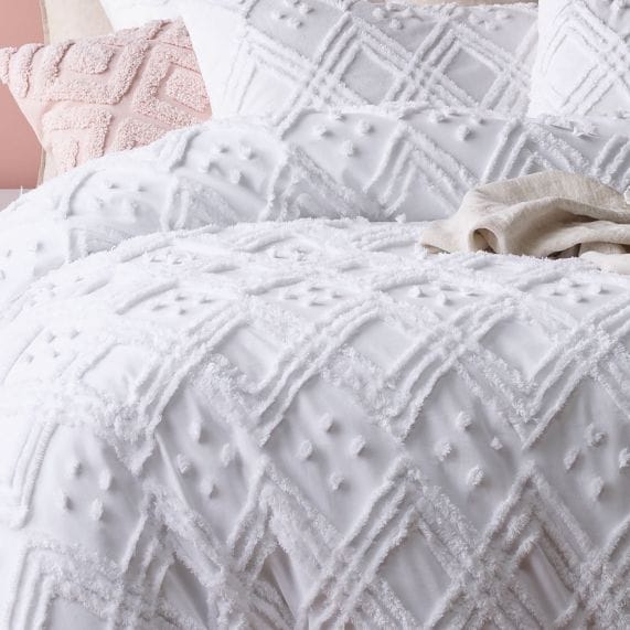 Park Avenue Quilt Cover Medallion Cotton Vintage Washed Tufted Quilt Cover Set - White