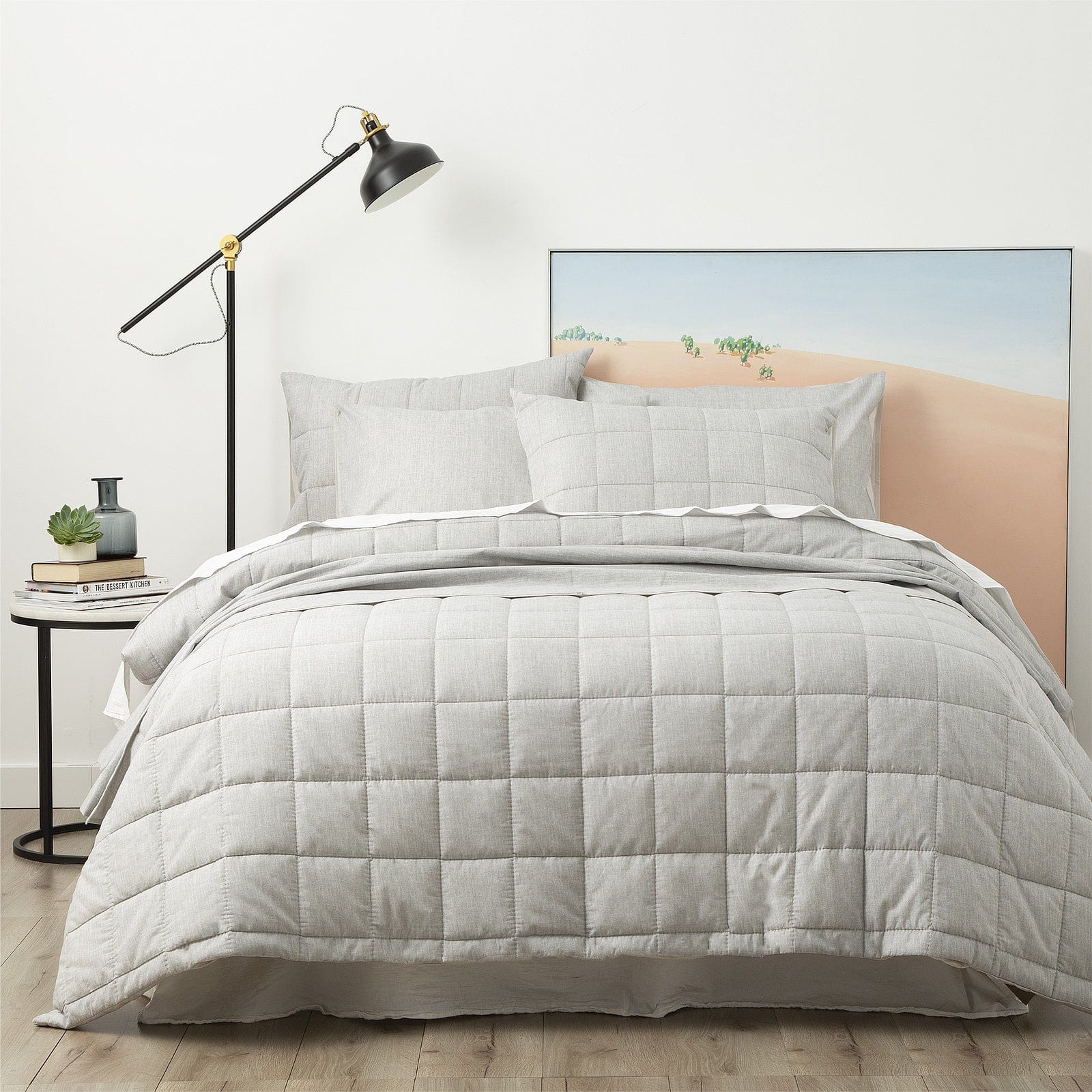 Park Avenue Quilt Cover Paradis washed Chambray Quilted Quilt Cover Set - Charcoal