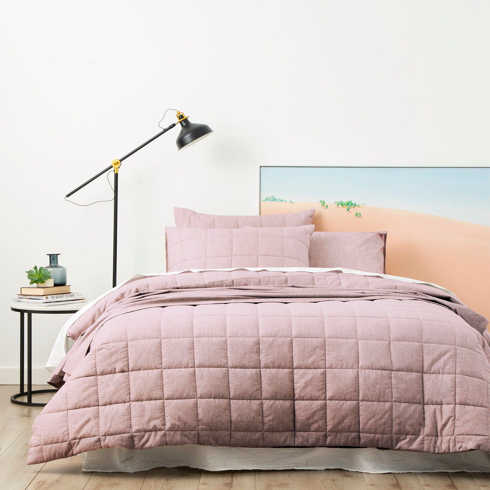 Park Avenue Quilt Cover Paradis washed Chambray Quilted Quilt Cover Set - Plum
