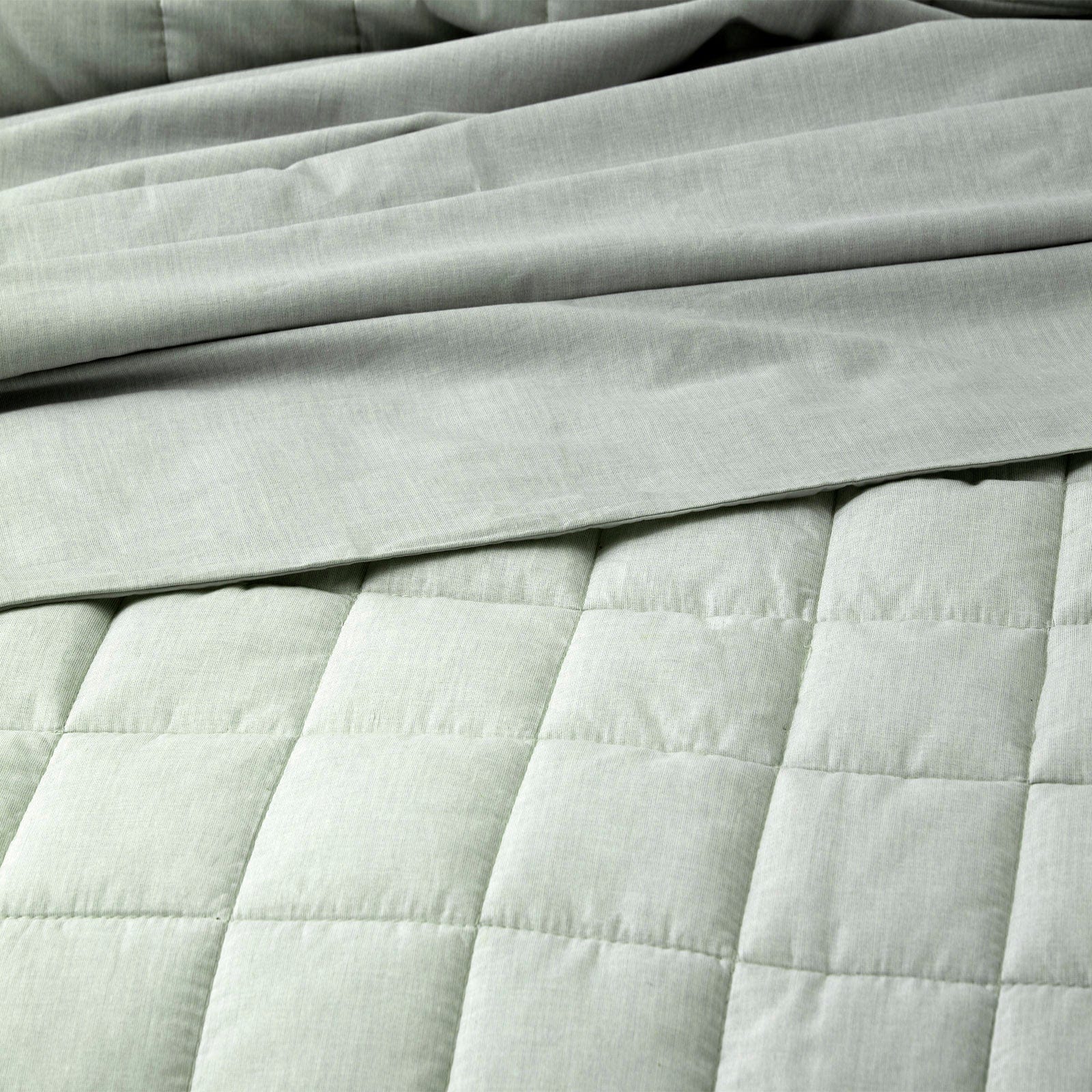 Park Avenue Quilt Cover Paradis washed Chambray Quilted Quilt Cover Set - Sage