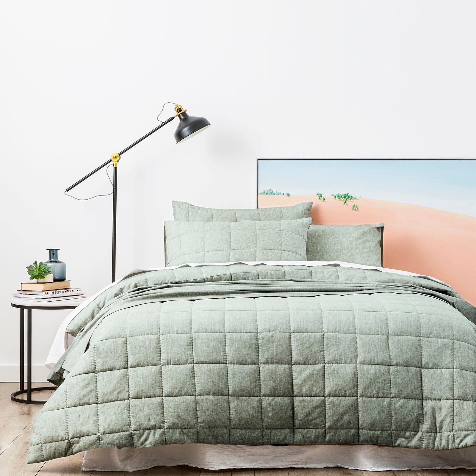 Park Avenue Quilt Cover Paradis washed Chambray Quilted Quilt Cover Set - Sage