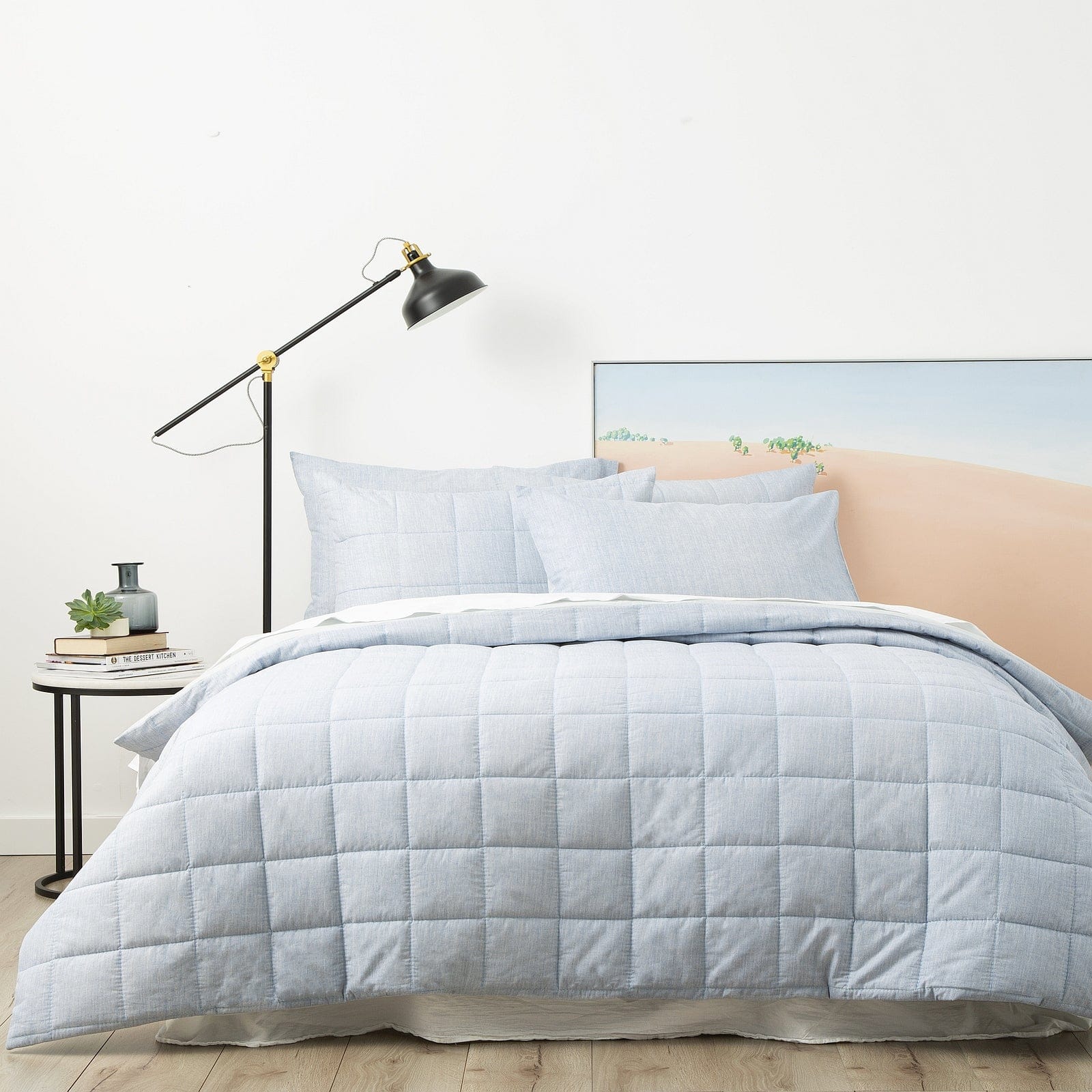 Park Avenue Quilt Cover Paradis washed Chambray Quilted Quilt Cover Set - Sky