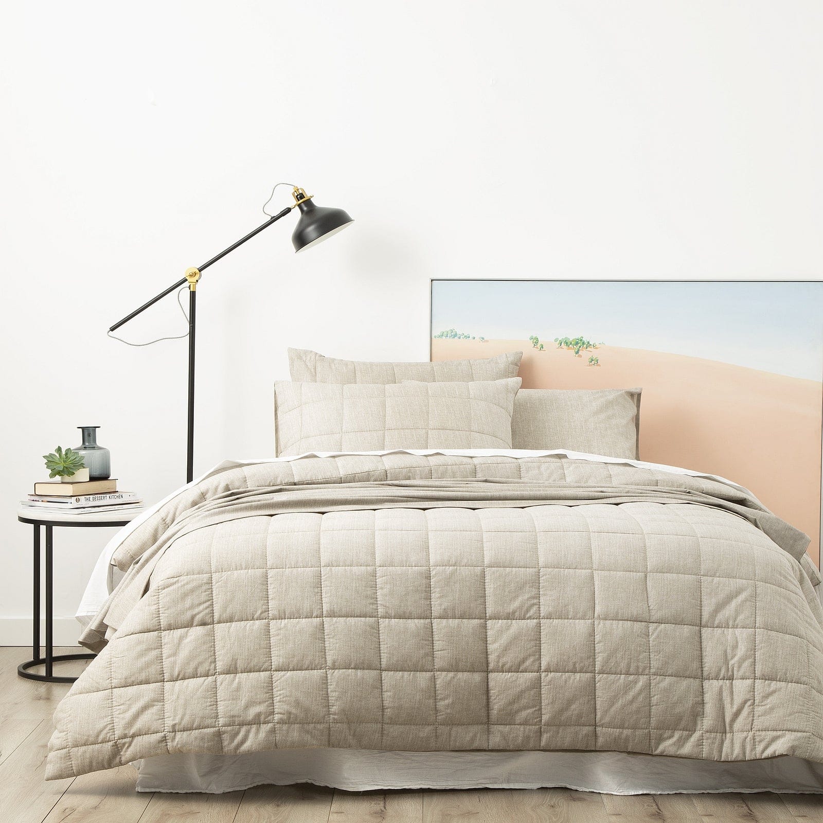 Park Avenue Quilt Cover Paradis washed Chambray Quilted Quilt Cover Set - Taupe