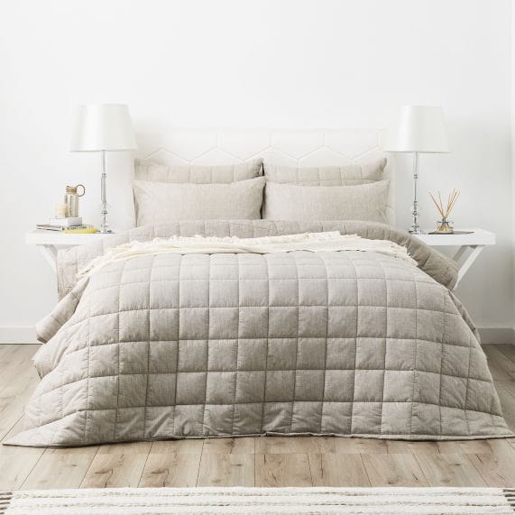 Park Avenue Quilt Cover Taupe / Queen Paradis Washed Chambray Quilted Bed Cover Set - 5 Colours
