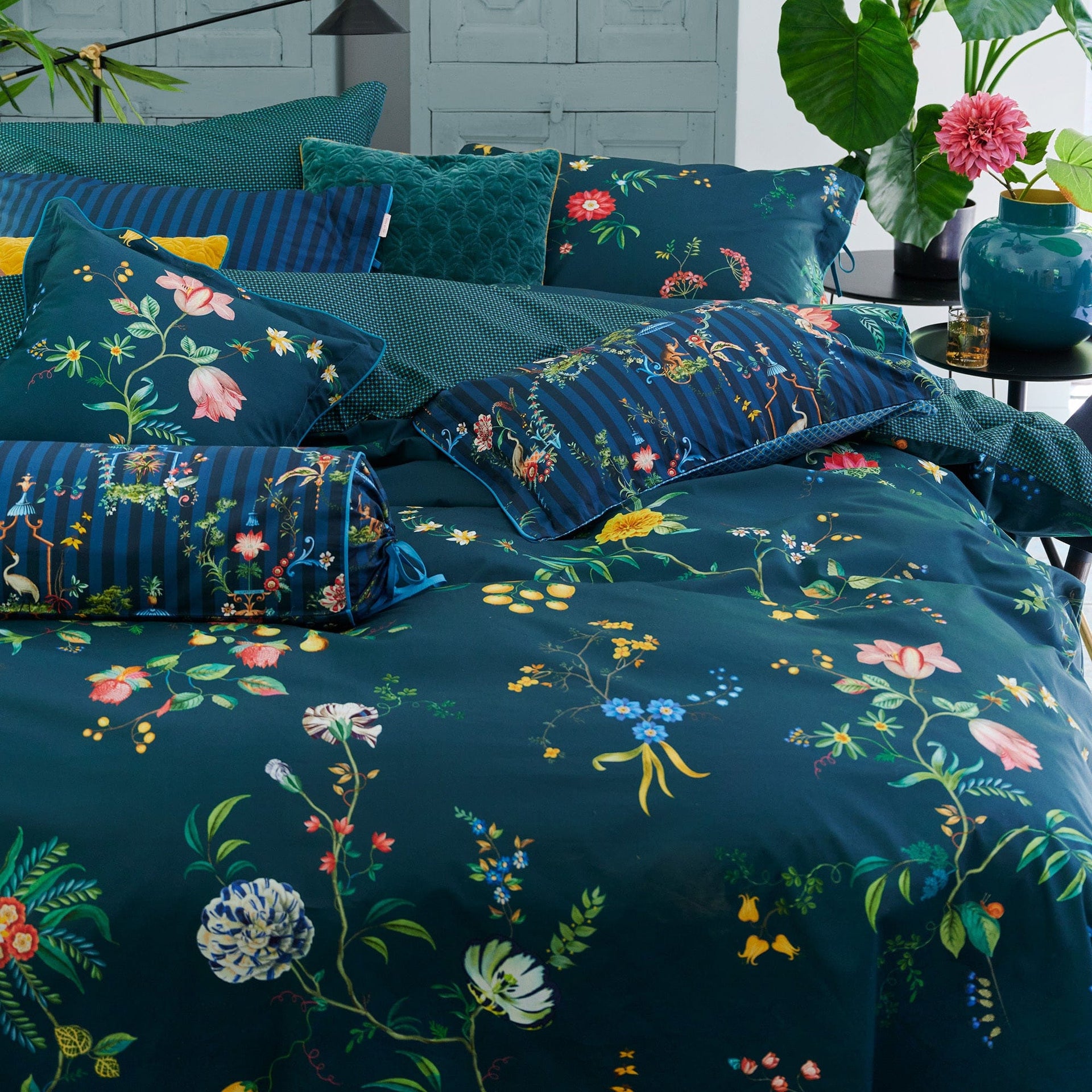 Pip Studio Quilt Cover Pip Studio Dark Blue Fleur Grandeur Cotton Quilt Cover Set