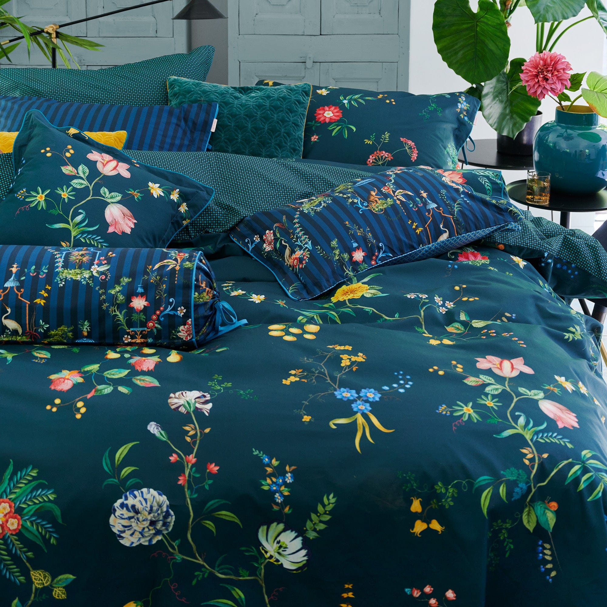 Pip Studio Quilt Cover Pip Studio Dark Blue Fleur Grandeur Cotton Quilt Cover Set