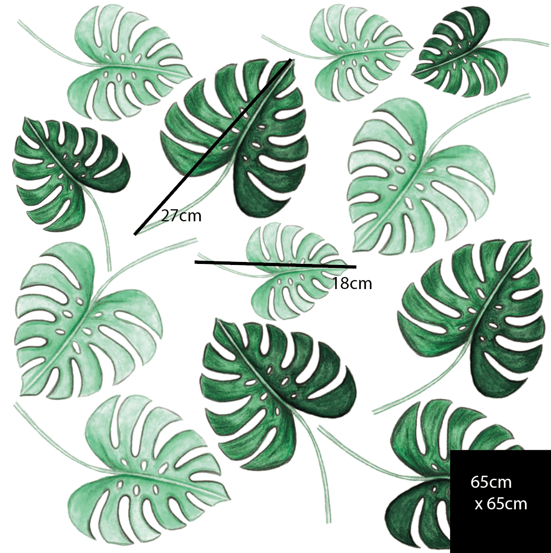 Polka Art Wall Decal Additional 12 Leaves (65cm x 65cm) Jungle Leaves Australian Design Hand Painted Peel & Stick, Removable Wall Decal. Nursery, Kids Playroom, Kids Teens Bedroom