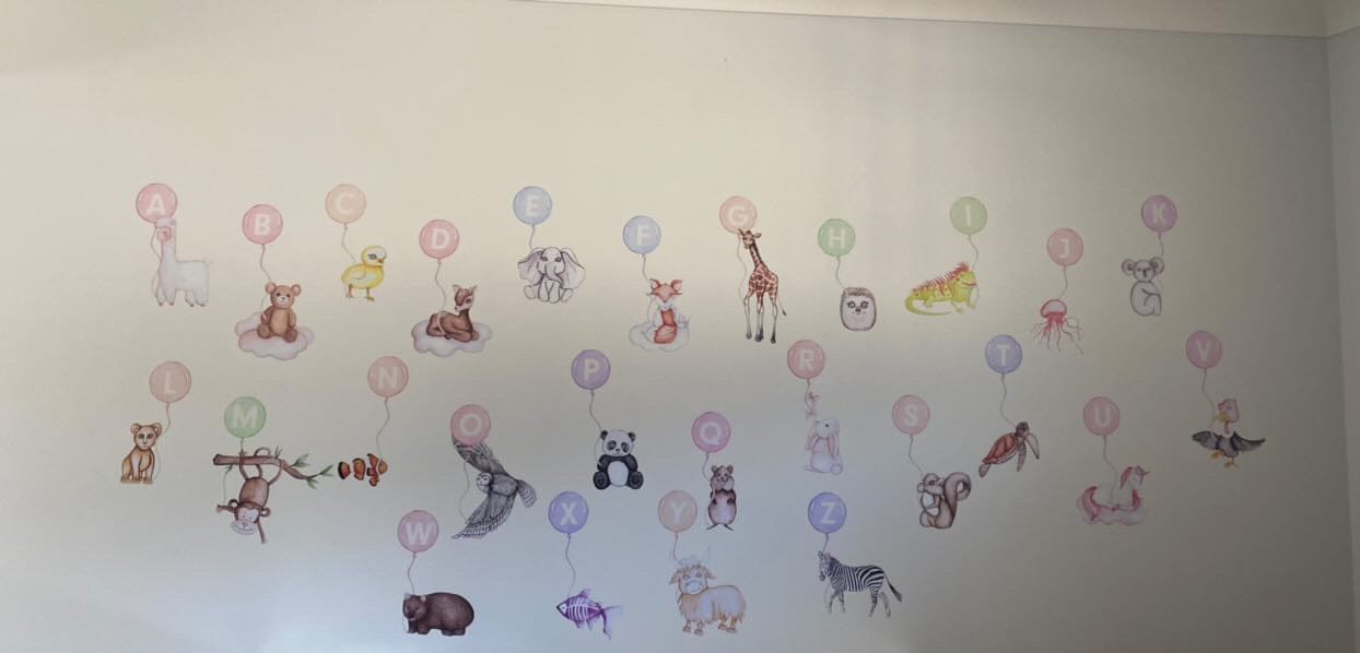 Polka Art Wall Decal Animal Alphabet Australian Design Hand Painted Peel & Stick, Removable Wall Decal. Nursery, Kids Playroom, Kids Teens Bedroom