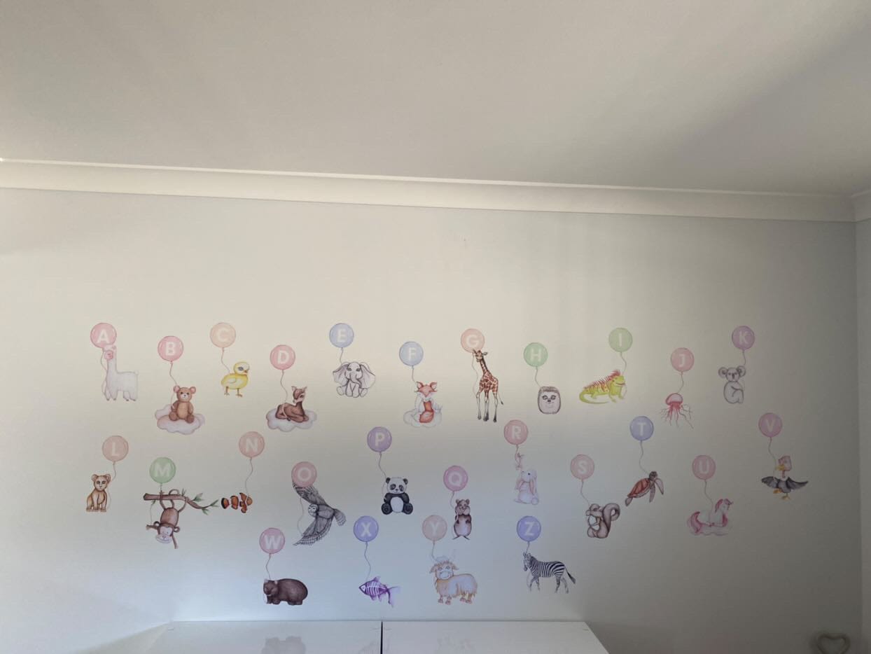 Polka Art Wall Decal Animal Alphabet Australian Design Hand Painted Peel & Stick, Removable Wall Decal. Nursery, Kids Playroom, Kids Teens Bedroom