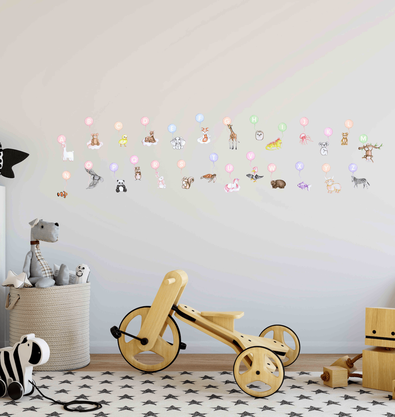 Polka Art Wall Decal Animal Alphabet Australian Design Hand Painted Peel & Stick, Removable Wall Decal. Nursery, Kids Playroom, Kids Teens Bedroom