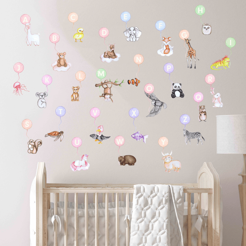 Polka Art Wall Decal Animal Alphabet Australian Design Hand Painted Peel & Stick, Removable Wall Decal. Nursery, Kids Playroom, Kids Teens Bedroom