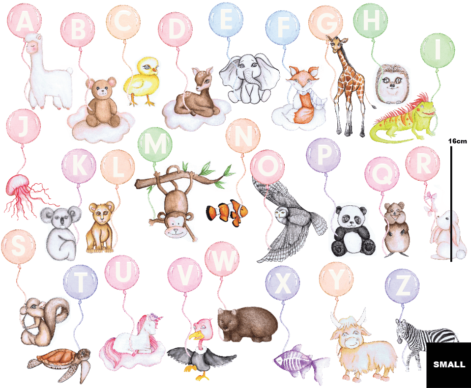 Polka Art Wall Decal Animal Alphabet Australian Design Hand Painted Peel & Stick, Removable Wall Decal. Nursery, Kids Playroom, Kids Teens Bedroom