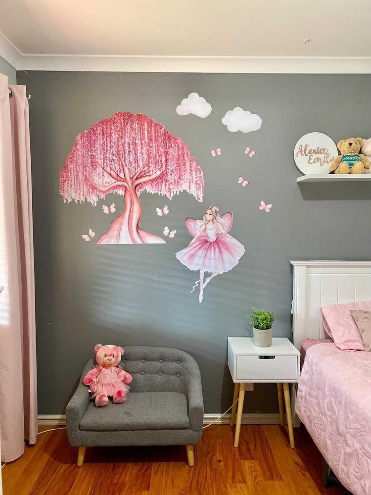 Polka Art Wall Decal Ballerina Fairy Australian Design Hand Painted Peel & Stick, Removable Wall Decal. Nursery, Kids Playroom, Kids Teens Bedroom