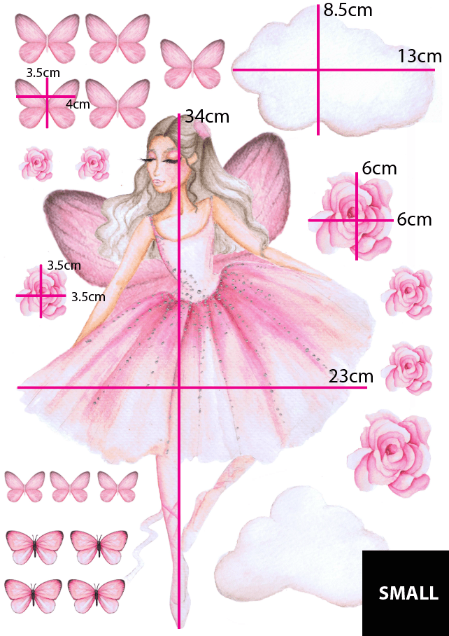 Polka Art Wall Decal Ballerina Fairy Australian Design Hand Painted Peel & Stick, Removable Wall Decal. Nursery, Kids Playroom, Kids Teens Bedroom