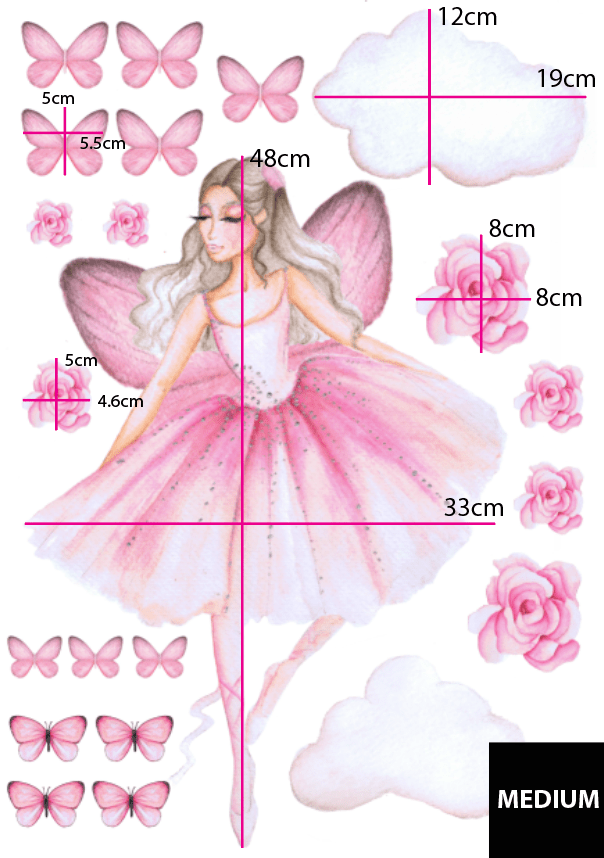 Polka Art Wall Decal Ballerina Fairy Australian Design Hand Painted Peel & Stick, Removable Wall Decal. Nursery, Kids Playroom, Kids Teens Bedroom