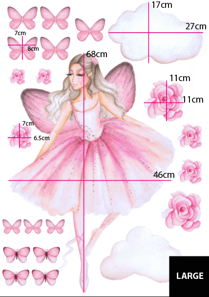 Polka Art Wall Decal Ballerina Fairy Australian Design Hand Painted Peel & Stick, Removable Wall Decal. Nursery, Kids Playroom, Kids Teens Bedroom