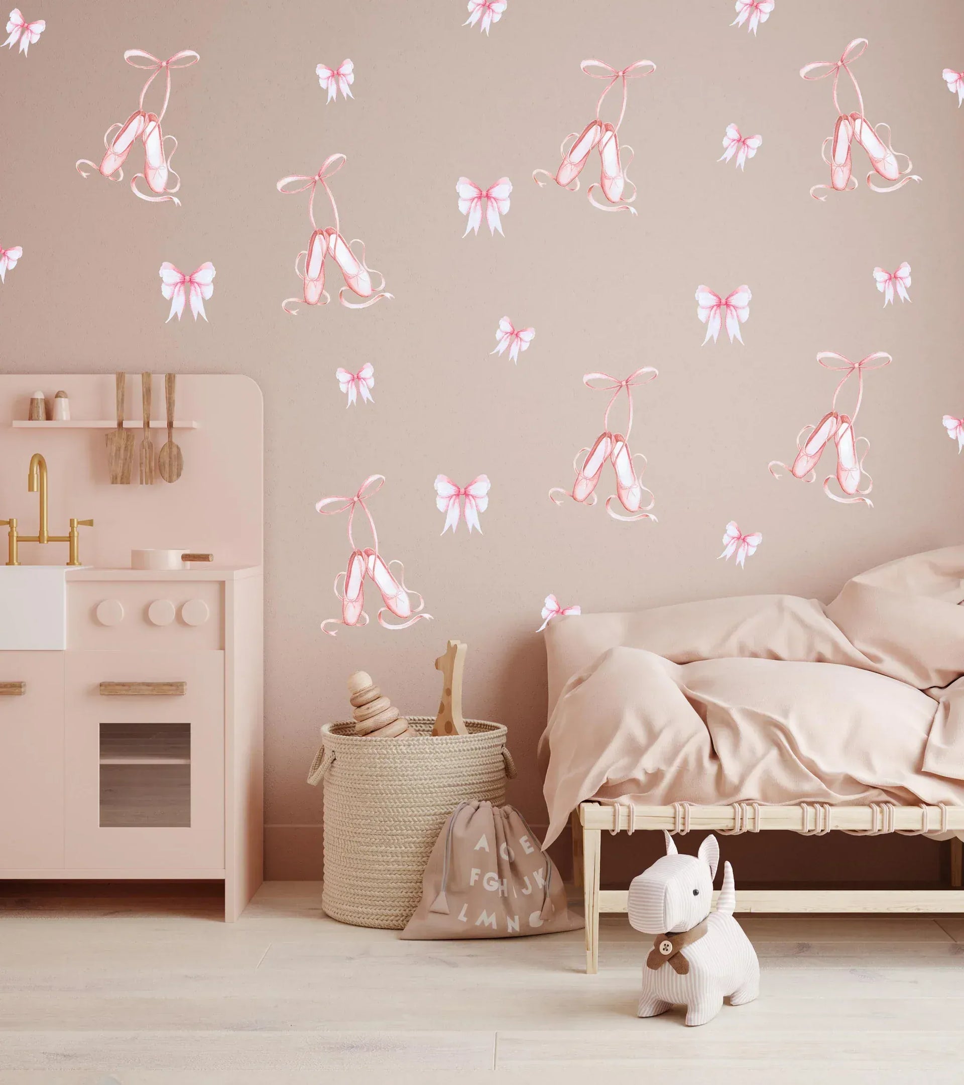 Polka Art Wall Decal Ballet Slippers & Bows Australian Design Hand Painted Peel & Stick, Removable Wall Decal. Nursery, Kids Playroom, Kids Teens Bedroom