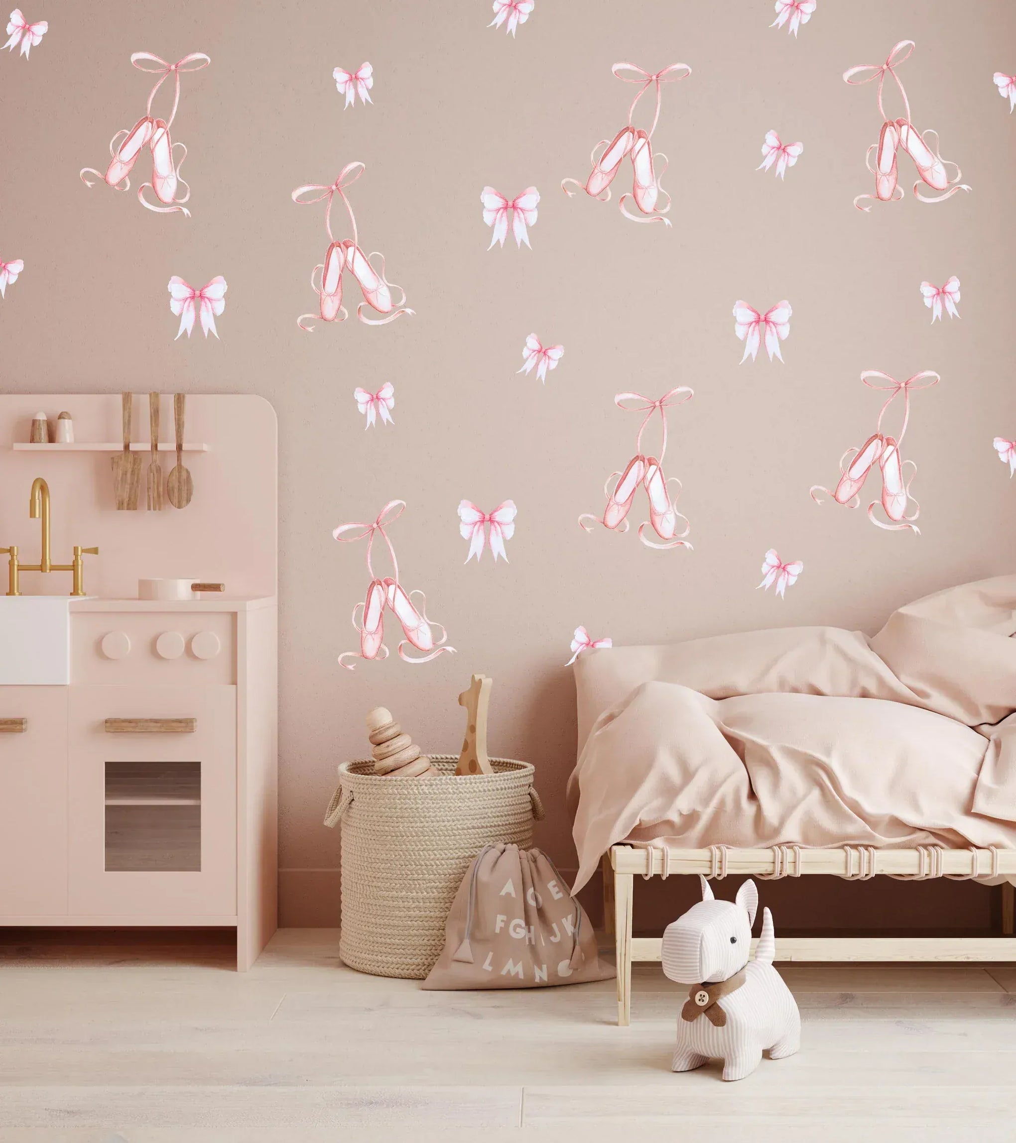 Polka Art Wall Decal Ballet Slippers & Bows Australian Design Hand Painted Peel & Stick, Removable Wall Decal. Nursery, Kids Playroom, Kids Teens Bedroom