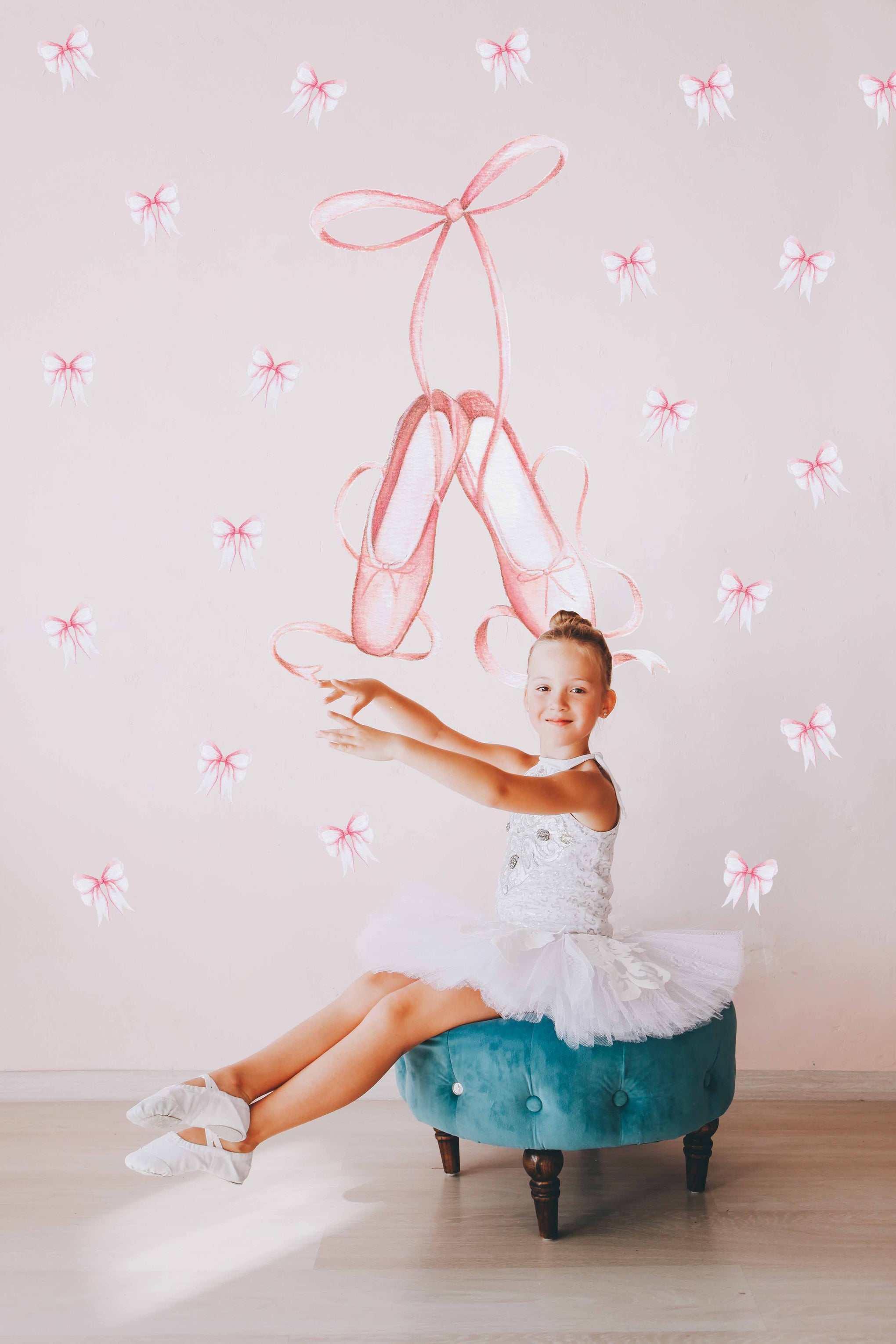 Polka Art Wall Decal Ballet Slippers & Bows Australian Design Hand Painted Peel & Stick, Removable Wall Decal. Nursery, Kids Playroom, Kids Teens Bedroom