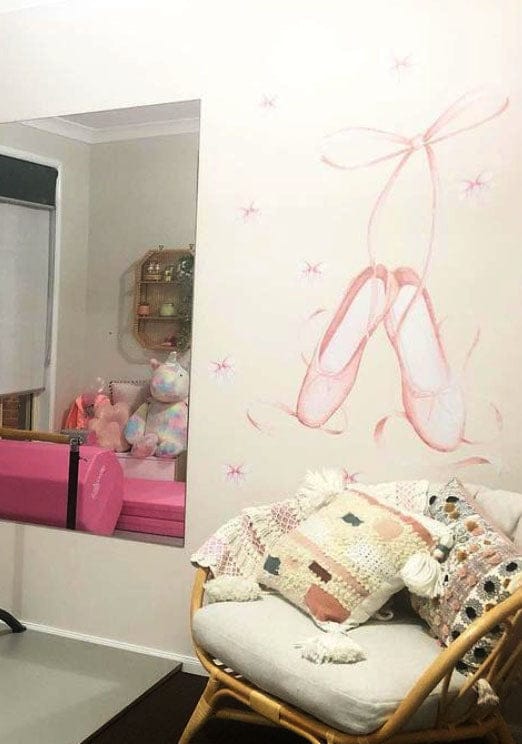 Polka Art Wall Decal Ballet Slippers & Bows Australian Design Hand Painted Peel & Stick, Removable Wall Decal. Nursery, Kids Playroom, Kids Teens Bedroom