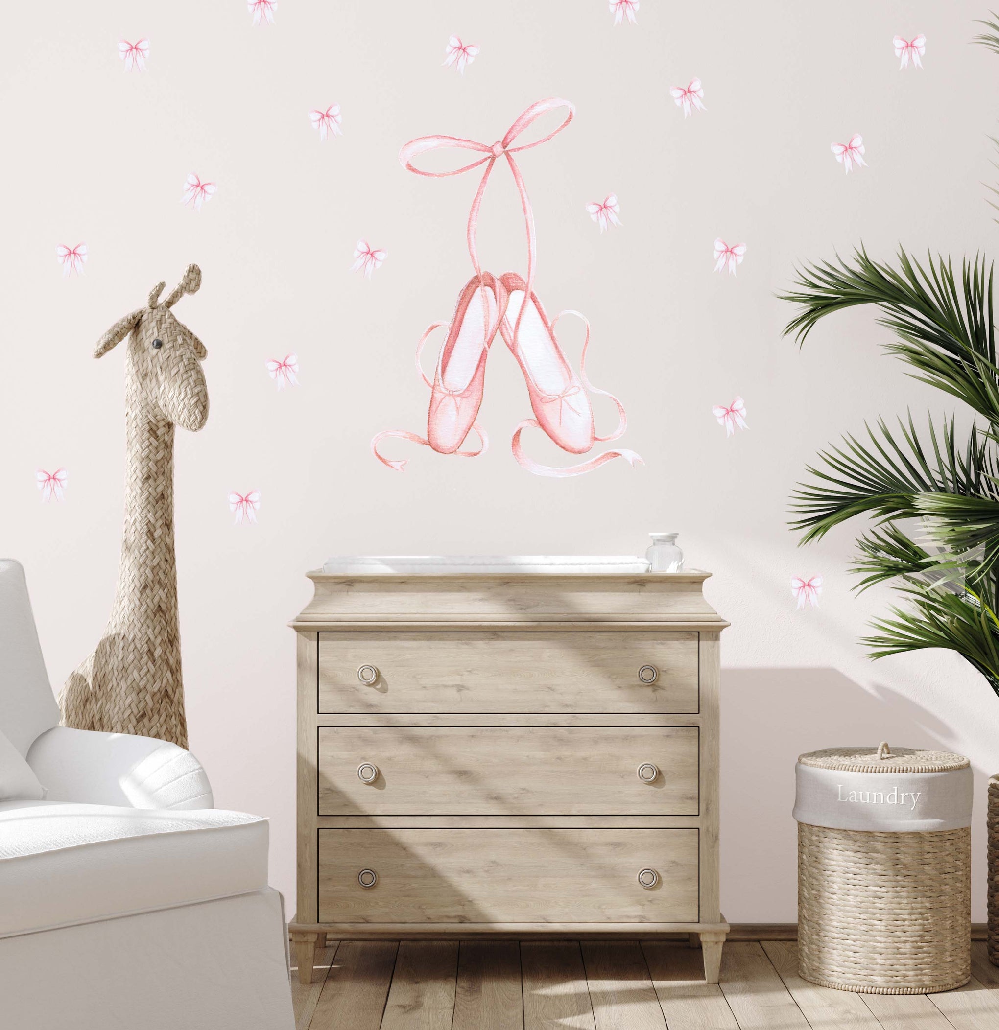 Polka Art Wall Decal Ballet Slippers & Bows Australian Design Hand Painted Peel & Stick, Removable Wall Decal. Nursery, Kids Playroom, Kids Teens Bedroom