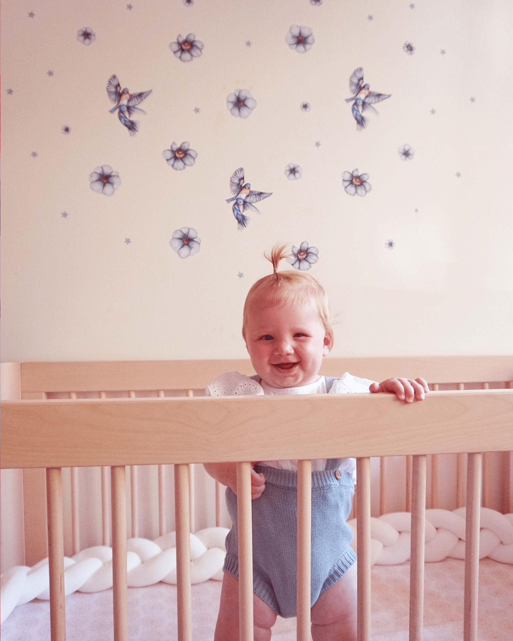 Polka Art Wall Decal Blue Blooms Australian Design Hand Painted Peel & Stick, Removable Wall Decal. Nursery, Kids Playroom, Kids Teens Bedroom