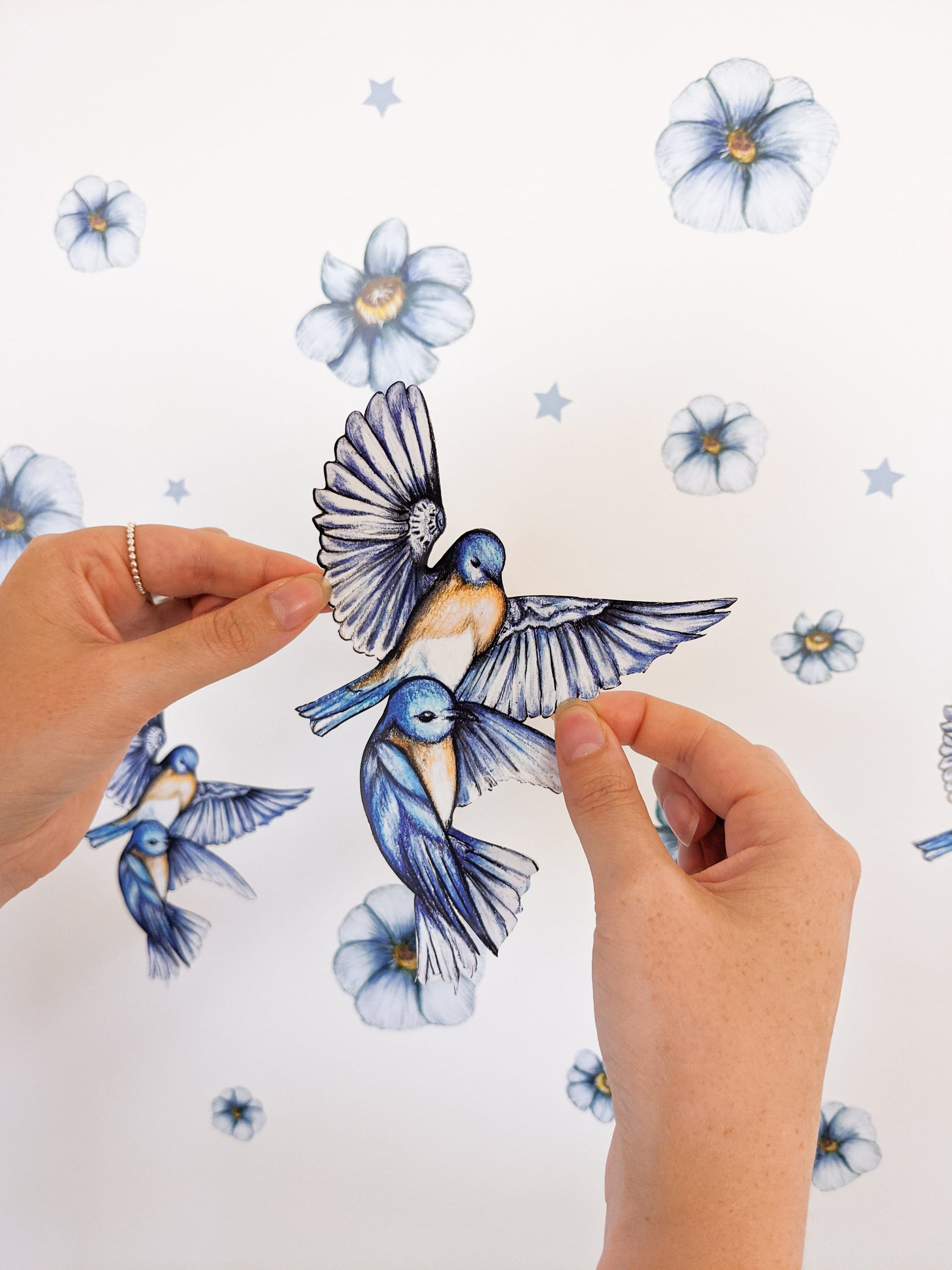 Polka Art Wall Decal Blue Blooms Australian Design Hand Painted Peel & Stick, Removable Wall Decal. Nursery, Kids Playroom, Kids Teens Bedroom